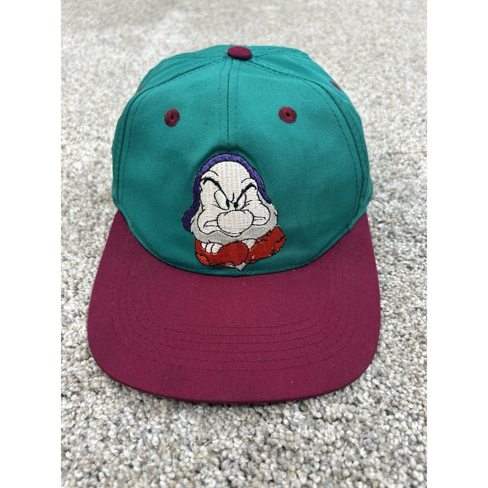 Vintage Disney Grumpy Hat Youth Teal Snow White Dwarves Embroidered Snapback Hat